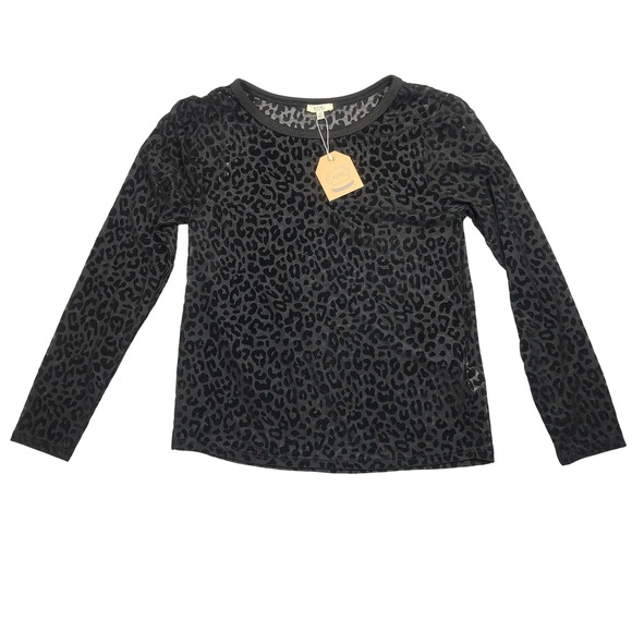 Kori America Tops - Kori America Mesh Top Women Medium Black Leopard Burnout Velvet Long Sleeve